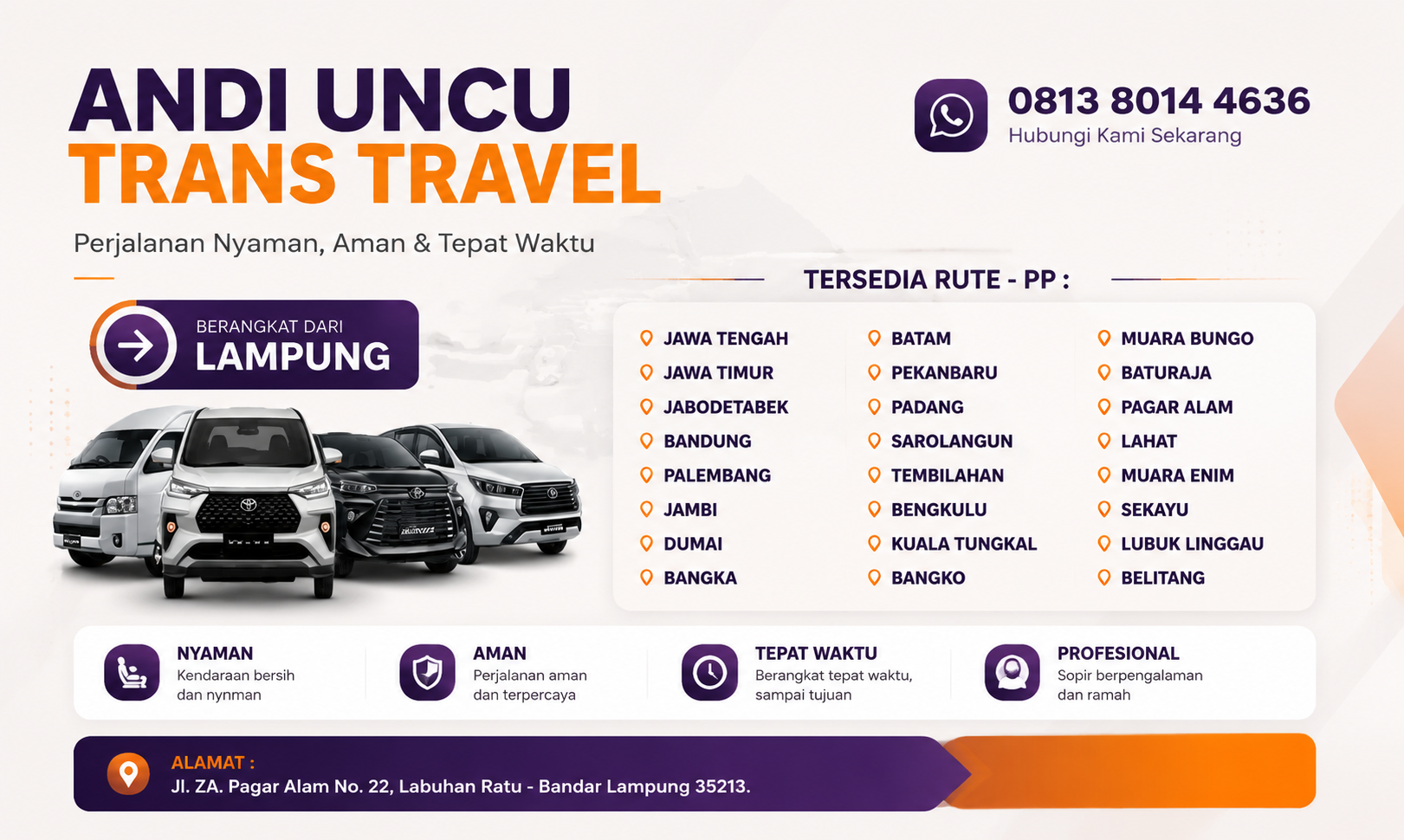 Spanduk resmi Andi Uncu Trans Travel